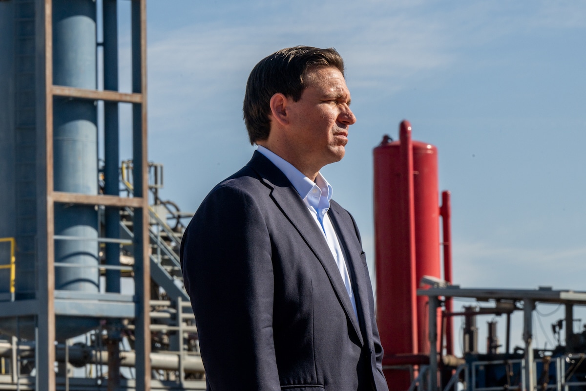 Florida Gov. Ron DeSantis at a campaign event at the Permian Deep Rock Oil Company site in Midland, Texas